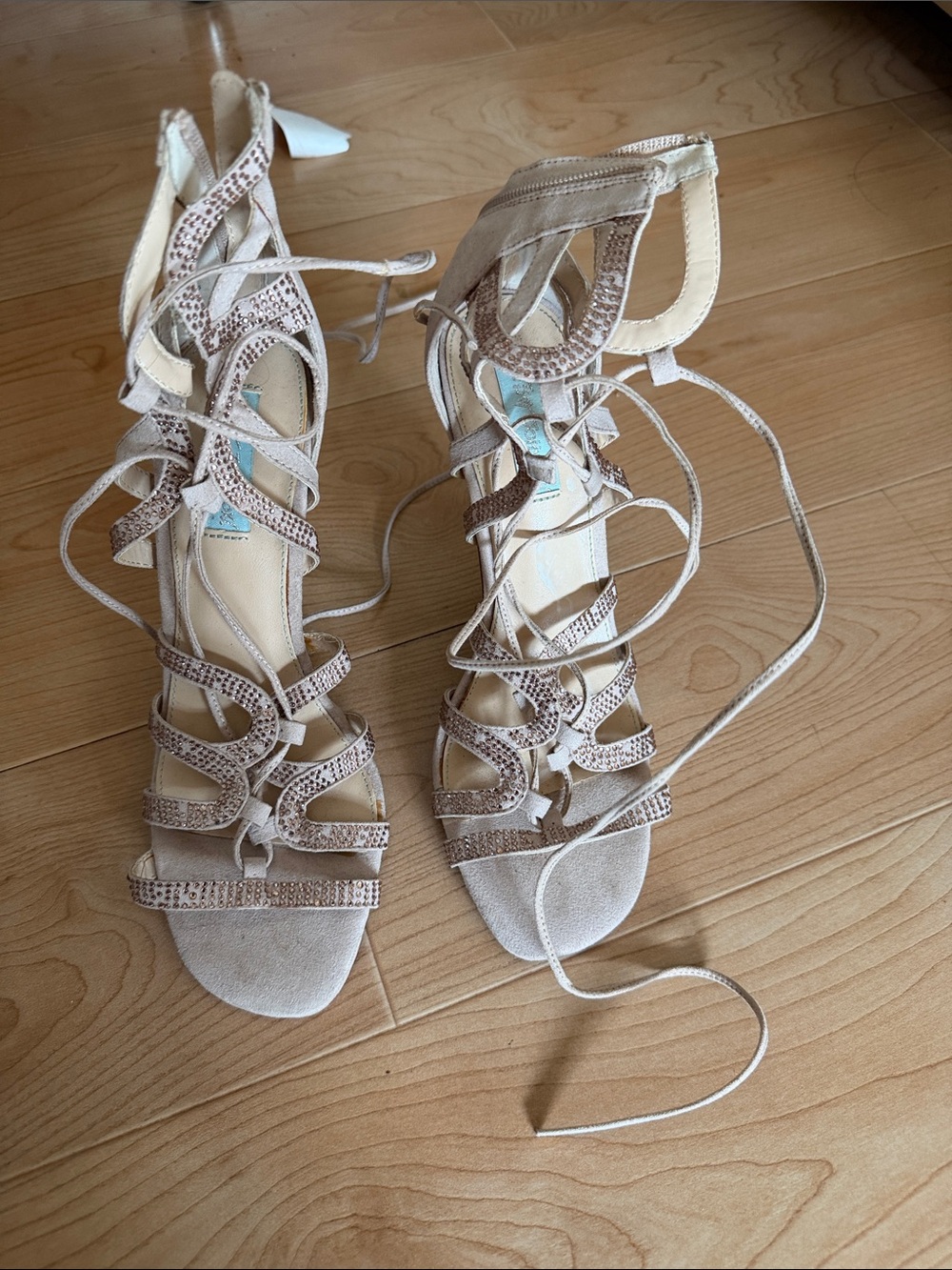 Betsey Johnson Nude Beige Lace-Up Strappy Heels